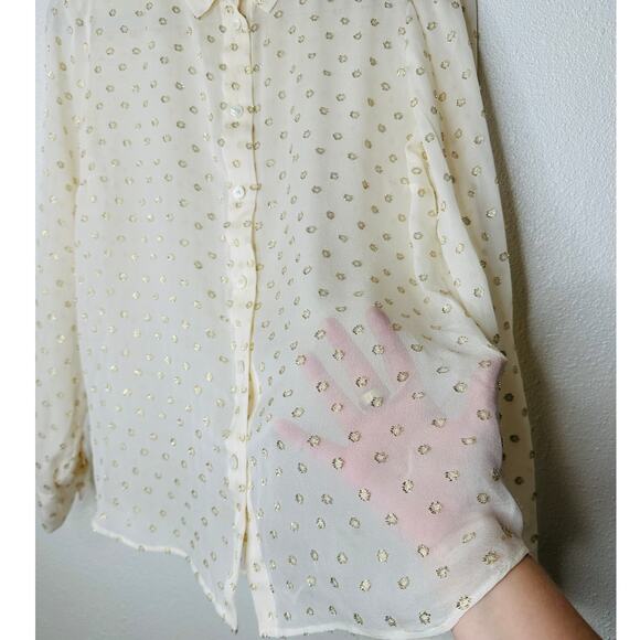 Stella McCartney Sheer Cream Gold Metallic Polka Dot Button Sheer Blouse 44 / L - Picture 6 of 11